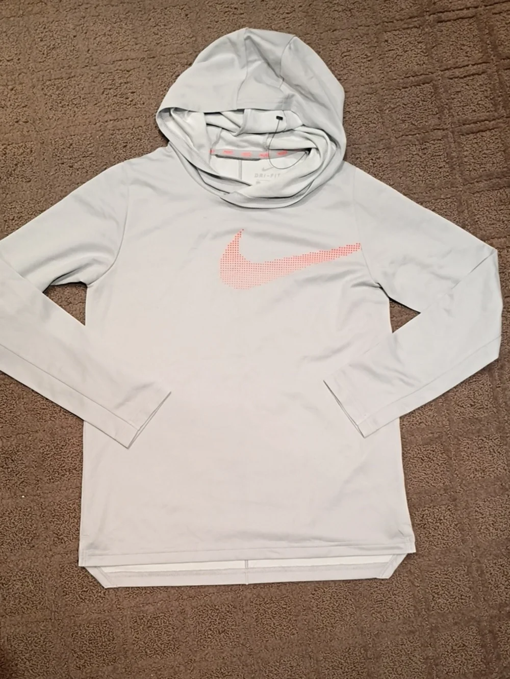 Nike Light Gray Dri-FIT Hoodie with Coral Logo Accents